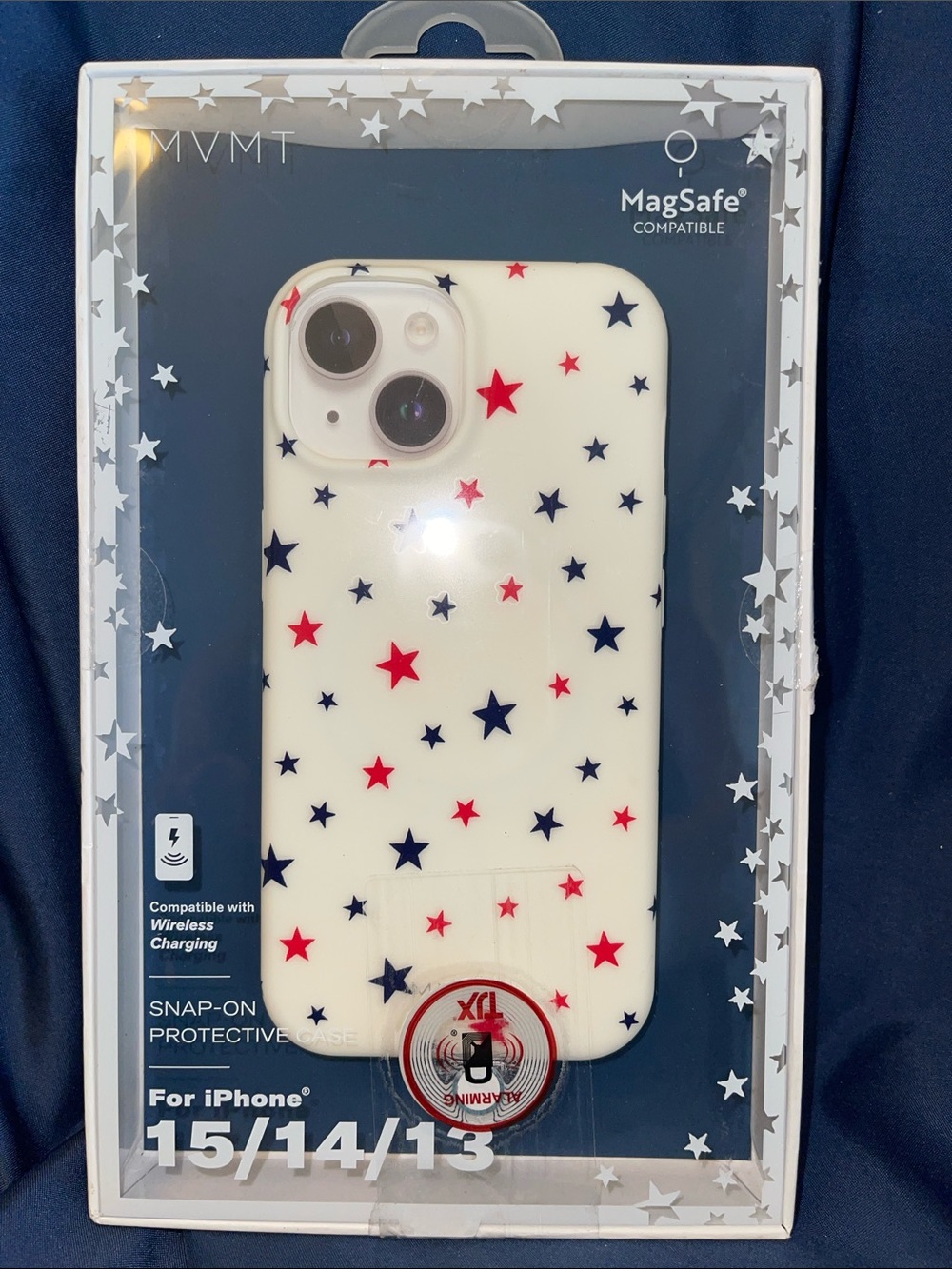 MVMT White MagSafe iPhone Case with Red & Navy Star Print